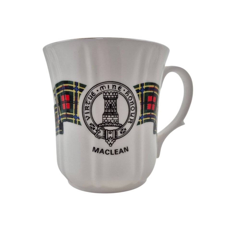 MacLean Clan Mugh Duchess Bone China Scotland Crest Tartan Fluted Panel Sided